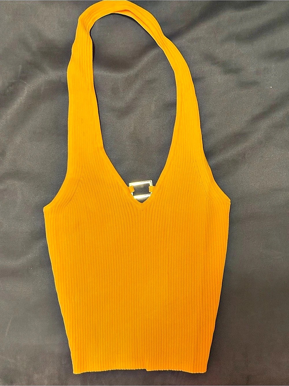 Sandro Donatien Ribbed Halter Top Orange Small